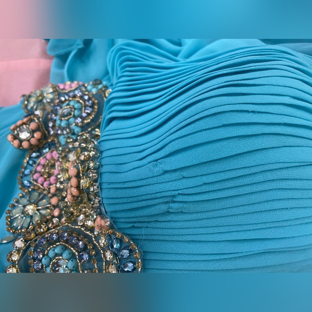 NWT Cinderella Divine chiffon Halter, Aqua, Size 4 - Picture 4 of 8